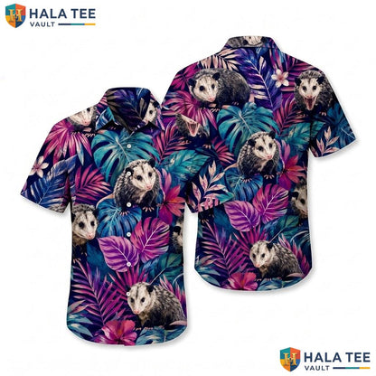 Playful Possum Tropical Hawaiian Shirt Short Sleeve Button Down Summer Top