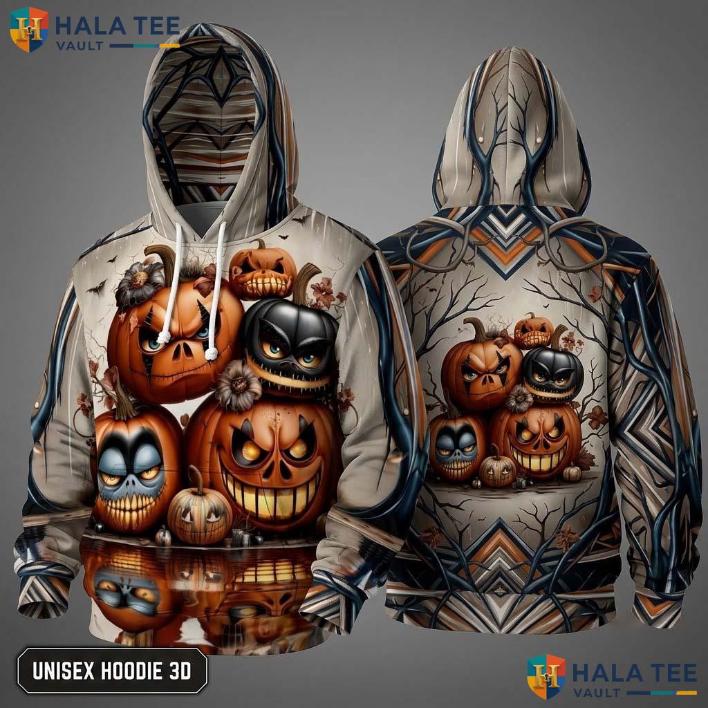 Playful Pumpkin Patch 3D Hoodie Spooky Graphic Halloween Sweatshirt
