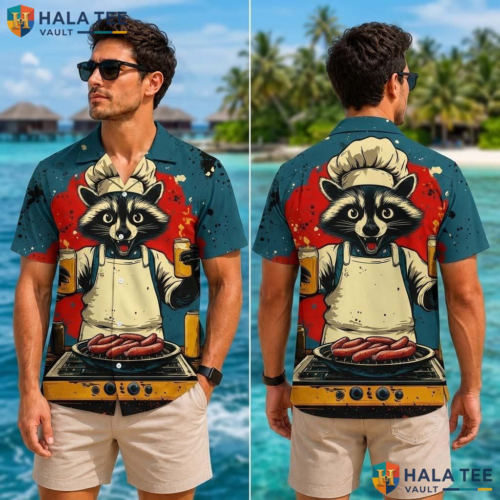 Playful Raccoon Chef Hawaiian Shirt Funny Graphic Summer Beach Button Down