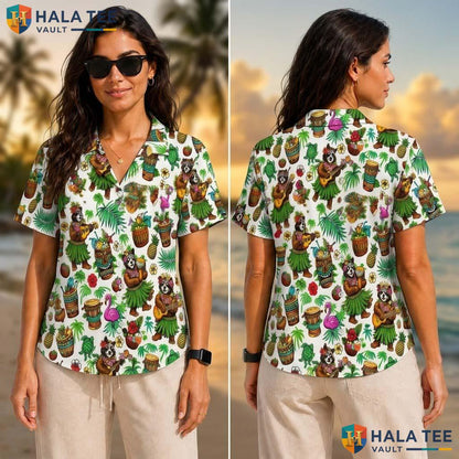 Playful Raccoon Tropical Tropical Shirt Funny Cartoon Mens Button Down Top