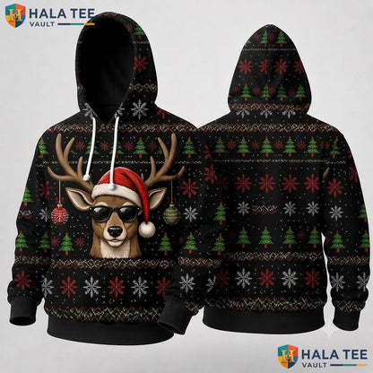 Playful Reindeer Graphic Christmas 3D Hoodie Funny Holiday Outfit