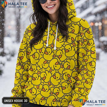 Playful Rubber Duck 3D Printed Hoodie Funny Yellow Cartoon Graphic Sweatshirt