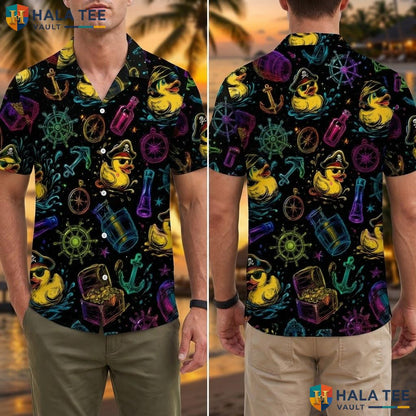 Playful Rubber Duck Hawaiian Shirt Vintage Summer Party Nautical Button Down Adult