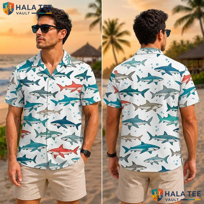 Playful Shark Graphic Tropical Shirt Boys Colorful Summer Beach Button Down