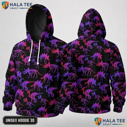 Playful Skeleton Dinosaur 3D Hoodie Vibrant All Over Print Streetwear