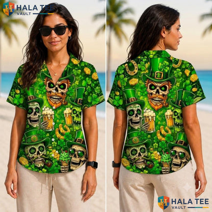 Playful Skull Leprechaun Hawaiian Shirt St Patricks Day Festive Apparel Adult