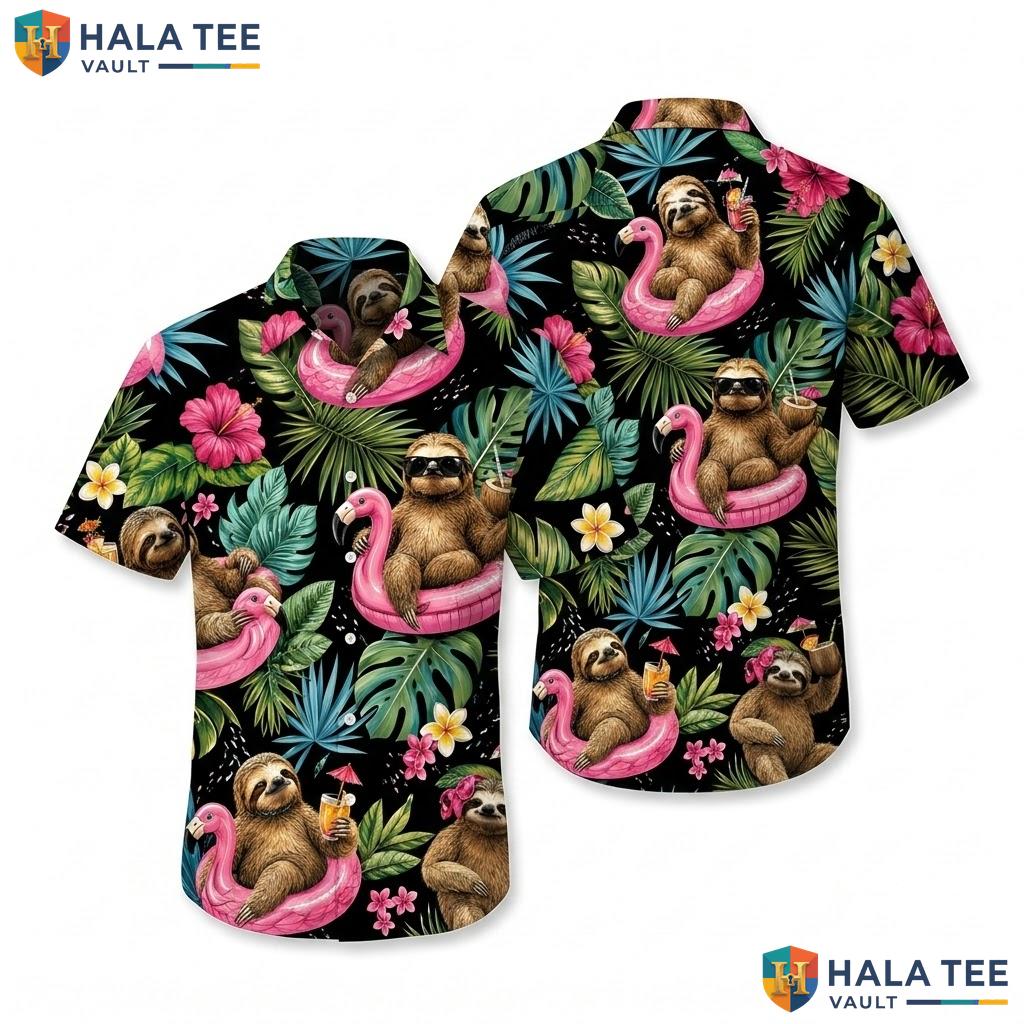 Playful Sloth Tropical Hawaiian Shirt Vibrant Summer Button Down Apparel