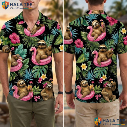 Playful Sloth Tropical Hawaiian Shirt Vibrant Summer Button Down Apparel Adult
