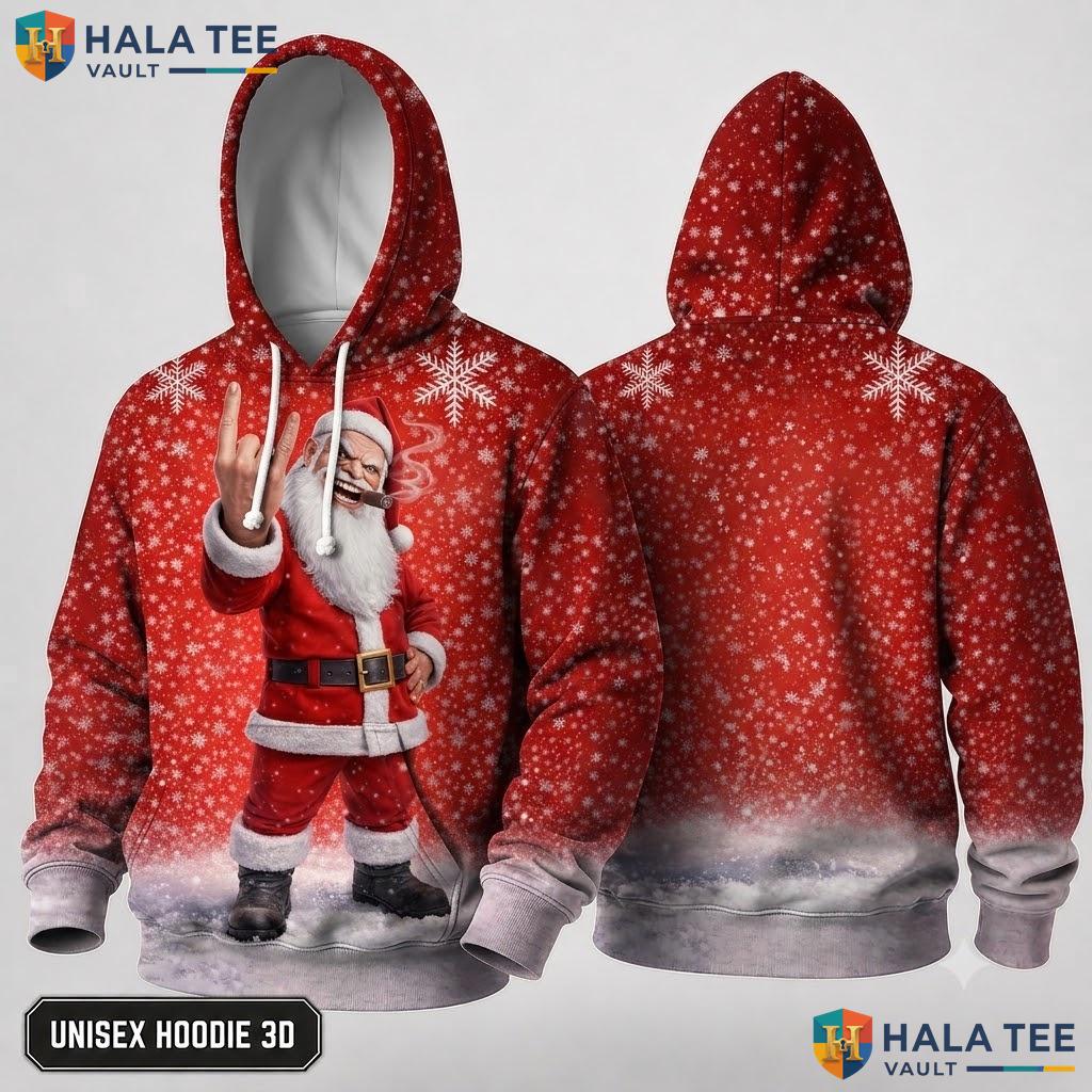 Playful Snowflakes Santa Xmas 3D Hoodie Humorous Red Festive Top