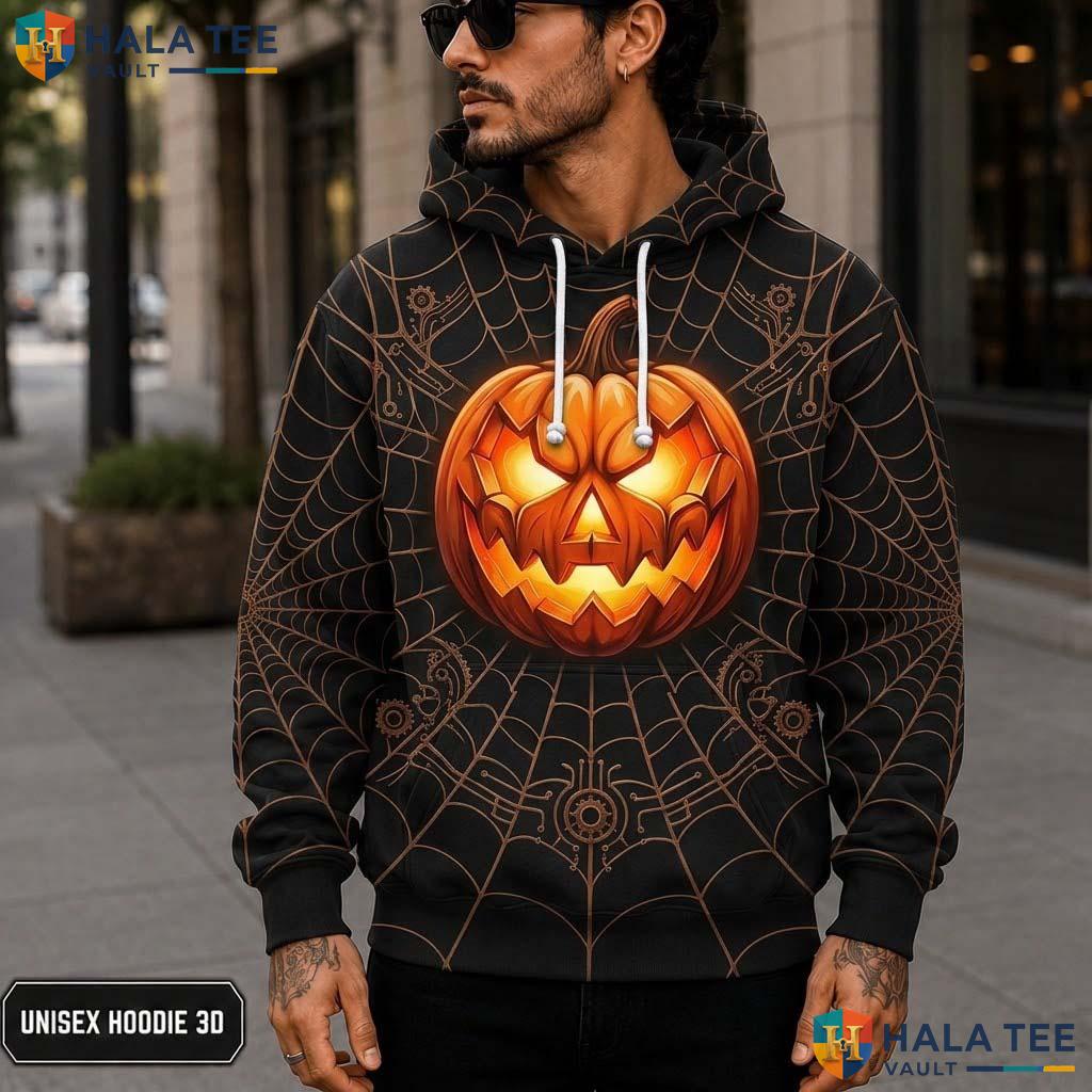 Playful Spooky Pumpkin 3D Hoodie Halloween Graphic Apparel For Men Top