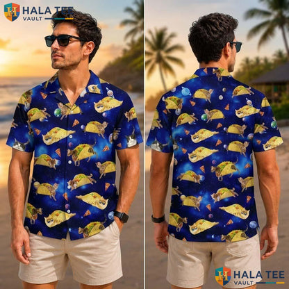 Playful Taco Cat Tropical Shirt Quirky Cartoon Design Cosmic Element Top