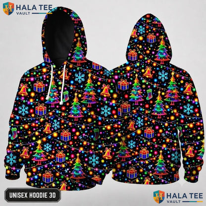 Playful Tree Black Christmas 3D Hoodie Festive Cheer Holiday Top
