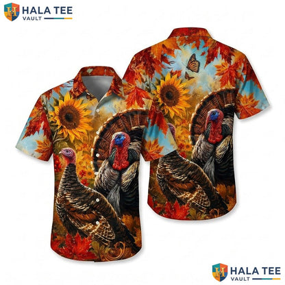 Playful Turkey Aloha Shirt Vibrant Thanksgiving Graphic Short Sleeve Top