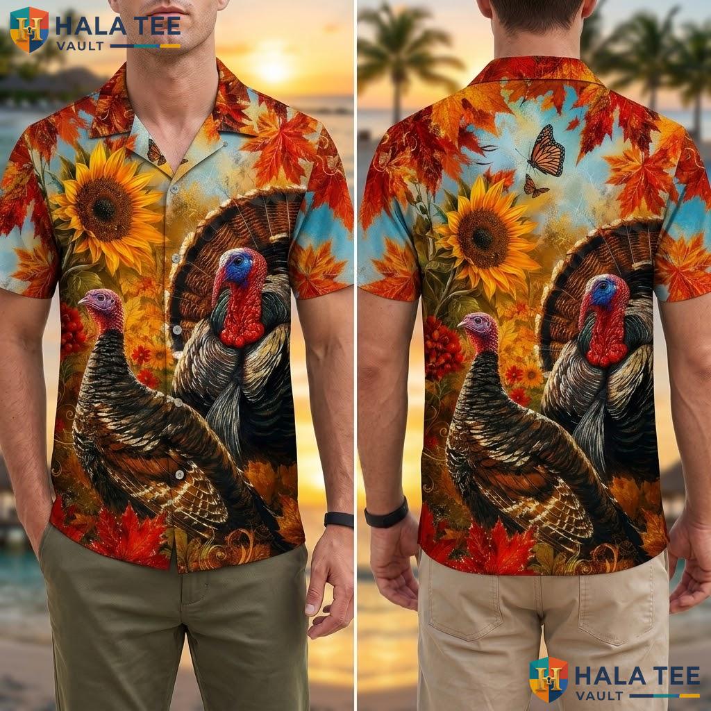 Playful Turkey Aloha Shirt Vibrant Thanksgiving Graphic Short Sleeve Top Adult