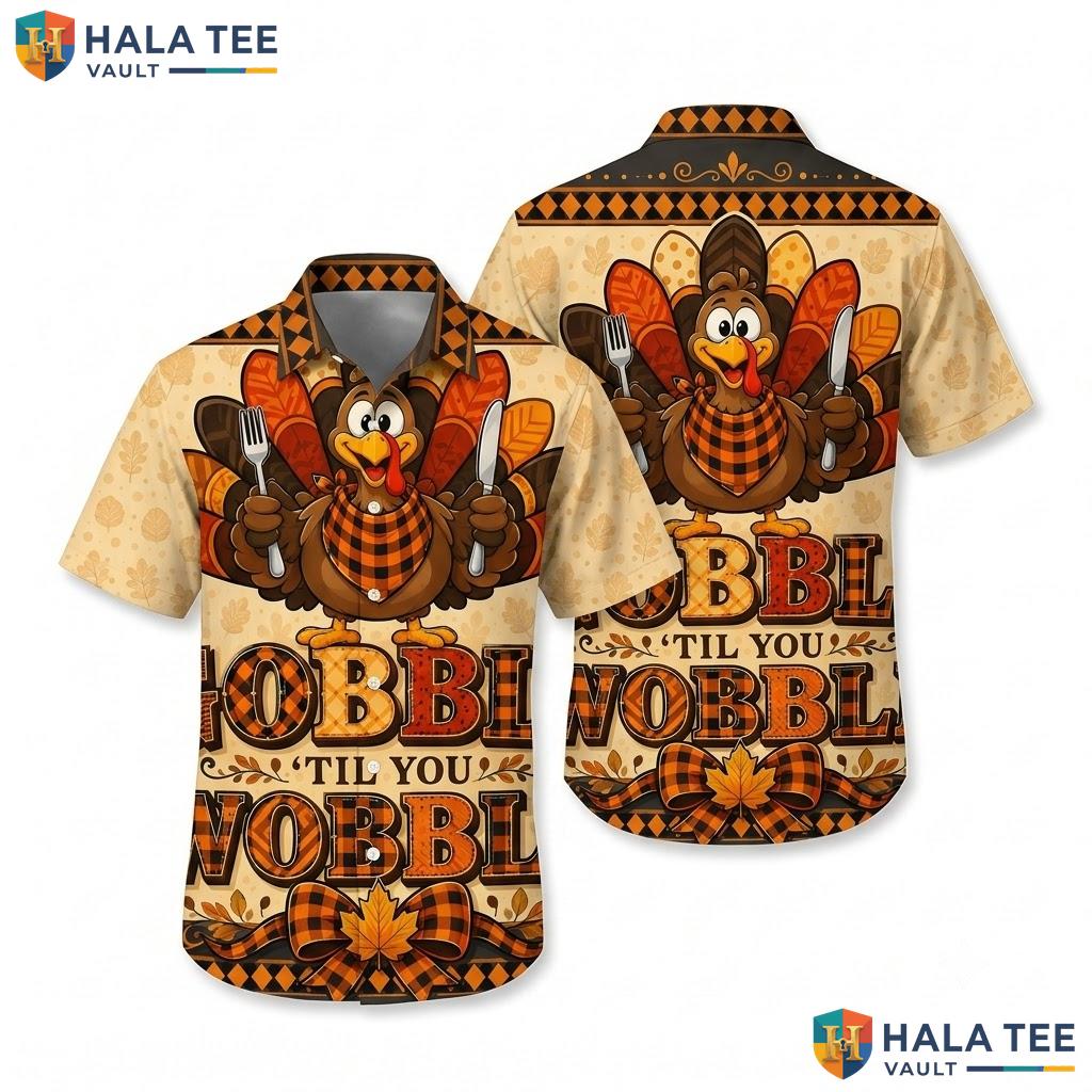 Playful Turkey Festive Hawaiian Shirt Thanksgiving Cartoon Button Down