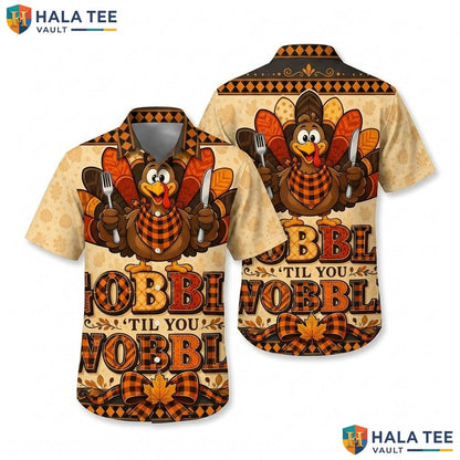 Playful Turkey Festive Hawaiian Shirt Thanksgiving Cartoon Button Down