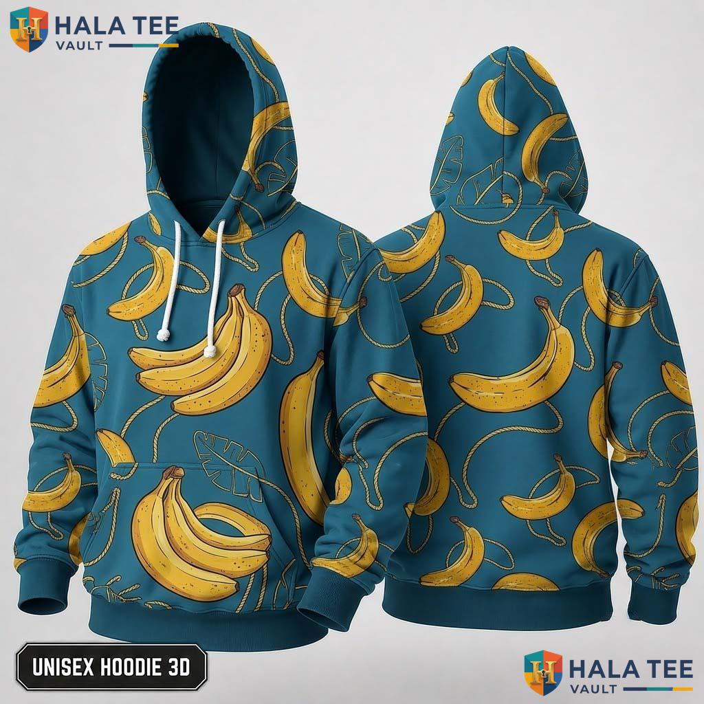 Playful Yellow Banana 3D Hoodie Vibrant Unisex Graphic Streetwear Top