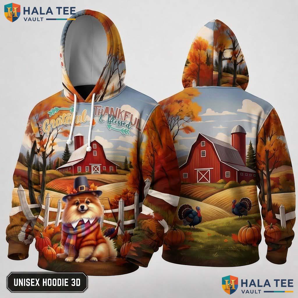 Pomeranian Blessed Autumn Thanksgiving 3D Hoodie Grateful Fall Top