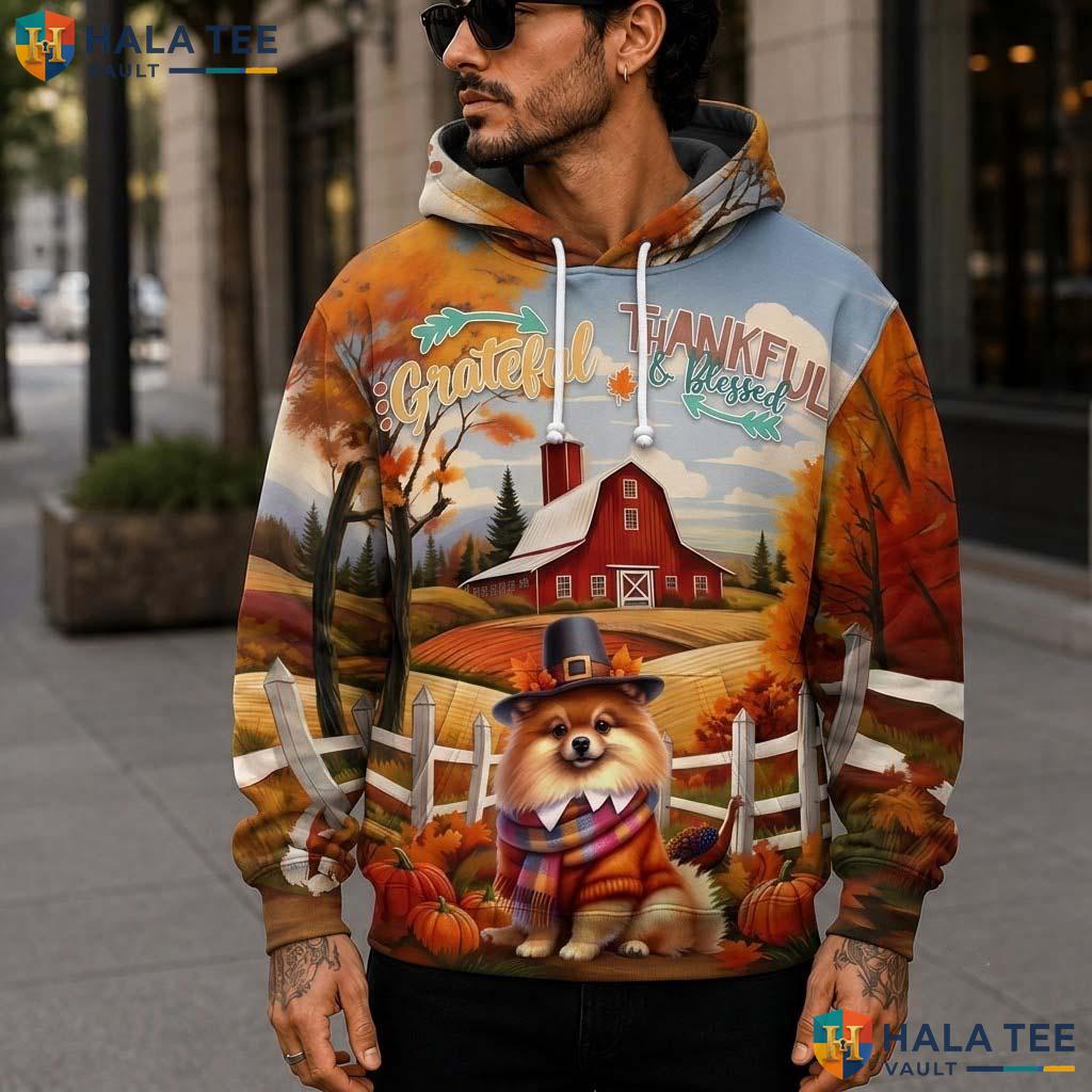 Pomeranian Blessed Autumn Thanksgiving 3D Printed Hoodie Grateful Fall Top