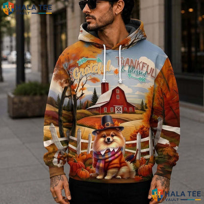 Pomeranian Blessed Autumn Thanksgiving 3D Printed Hoodie Grateful Fall Top