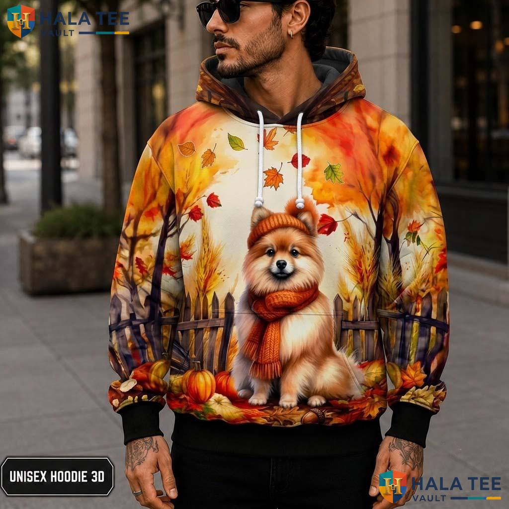 Pomeranian Scarf Autumn Thanksgiving 3D Printed Hoodie Cheerful Dog Apparel