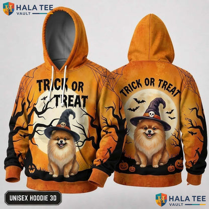 Pomeranian Trick Or Treat 3D Hoodie Cheerful Festive Spooky Halloween