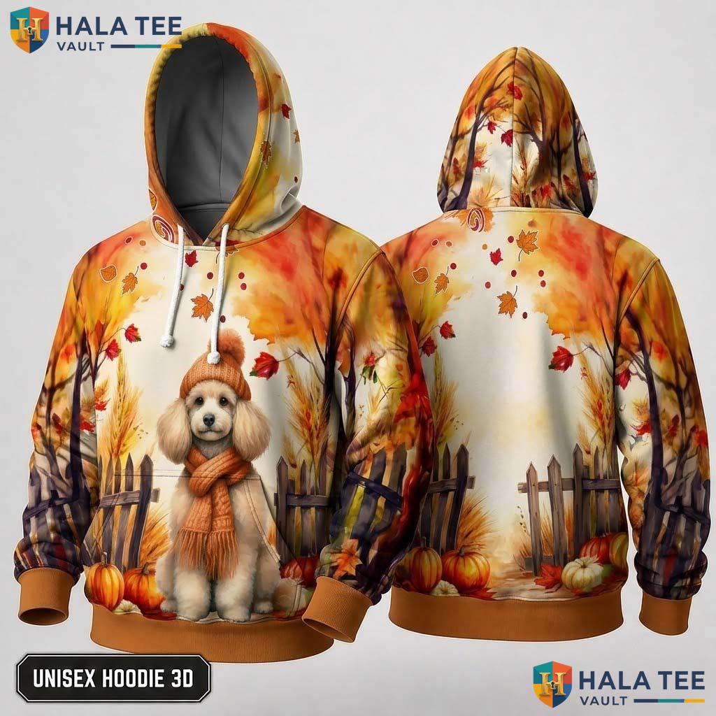 Poodle Autumn Fashion Thanksgiving 3D Hoodie Cute Fall Dog Lovers Top