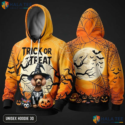 Poodle Trick Or Treat 3D Hoodie Whimsical Pumpkin Halloween Graphic