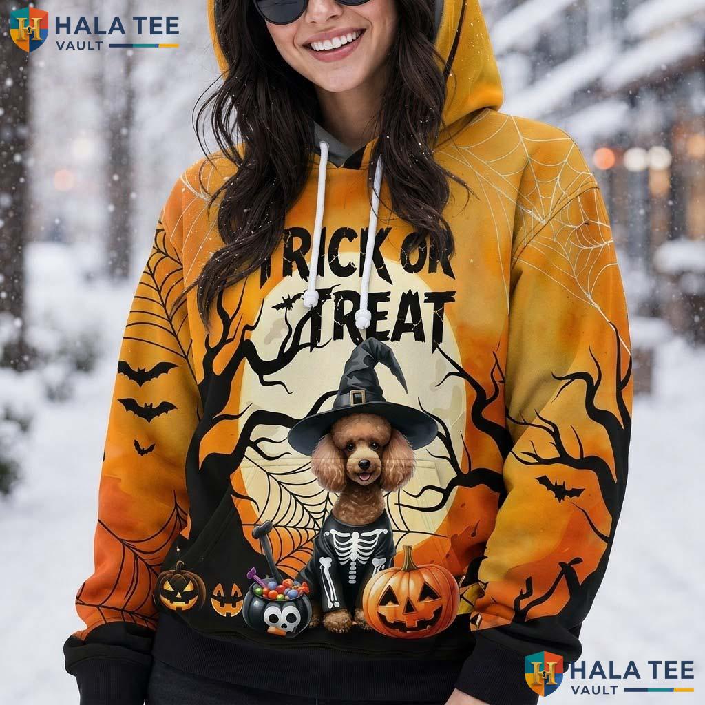 Poodle Trick Or Treat 3D Printed Hoodie Whimsical Pumpkin Halloween Graphic