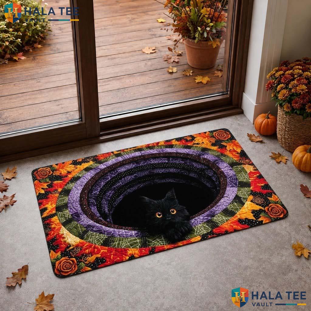 Portal Black Cat Halloween Doormat Witchy Gothic 3D Illusion Home Decor