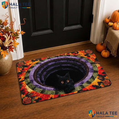 Portal Black Cat Halloween Front door mat Witchy Gothic 3D Illusion Home Decor