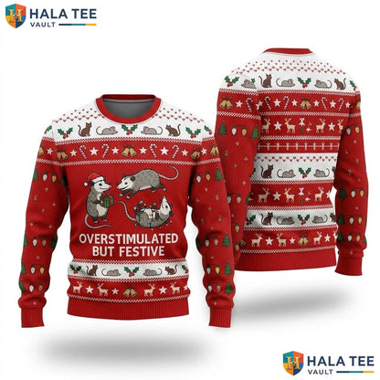 Possum Overstimulated Ugly Sweater Funny Festive Christmas Graphic Top