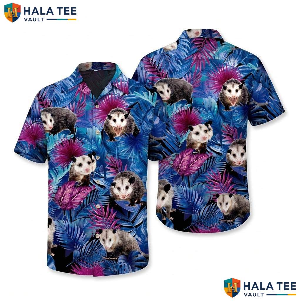 Possum Palm Tree Aloha Shirt Mens Funny Tropical Beach Vacation Clothing