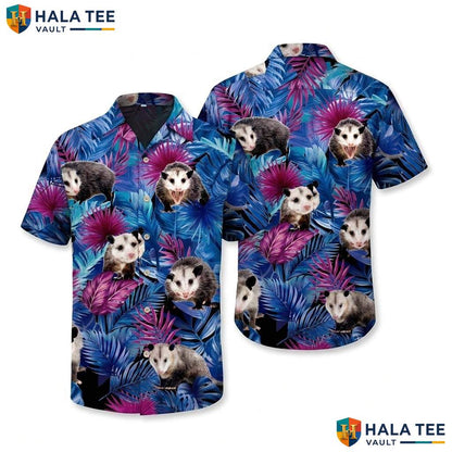 Possum Palm Tree Aloha Shirt Mens Funny Tropical Beach Vacation Clothing