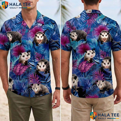 Possum Palm Tree Aloha T-Shirt Mens Funny Tropical Beach Vacation Clothing