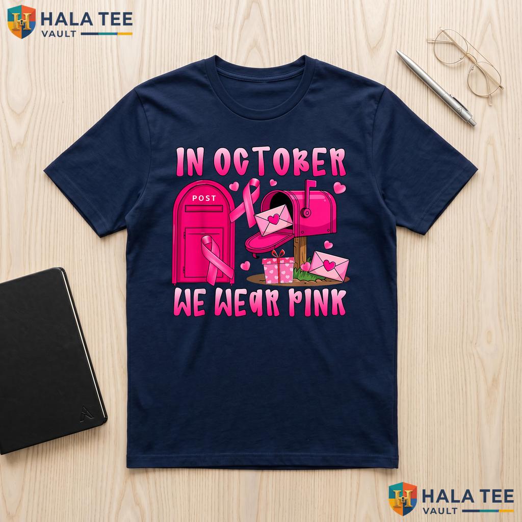 Postal Worker Breast Cancer Tee October We Wear Pink Graphic Top Adult