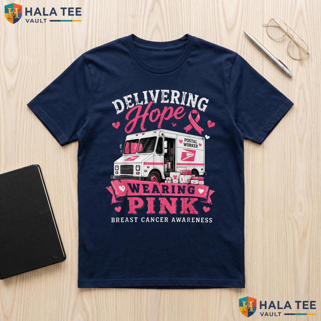 Postal Worker Delivery Hope T-Shirt Breast Cancer Wear Pink Womens Adult