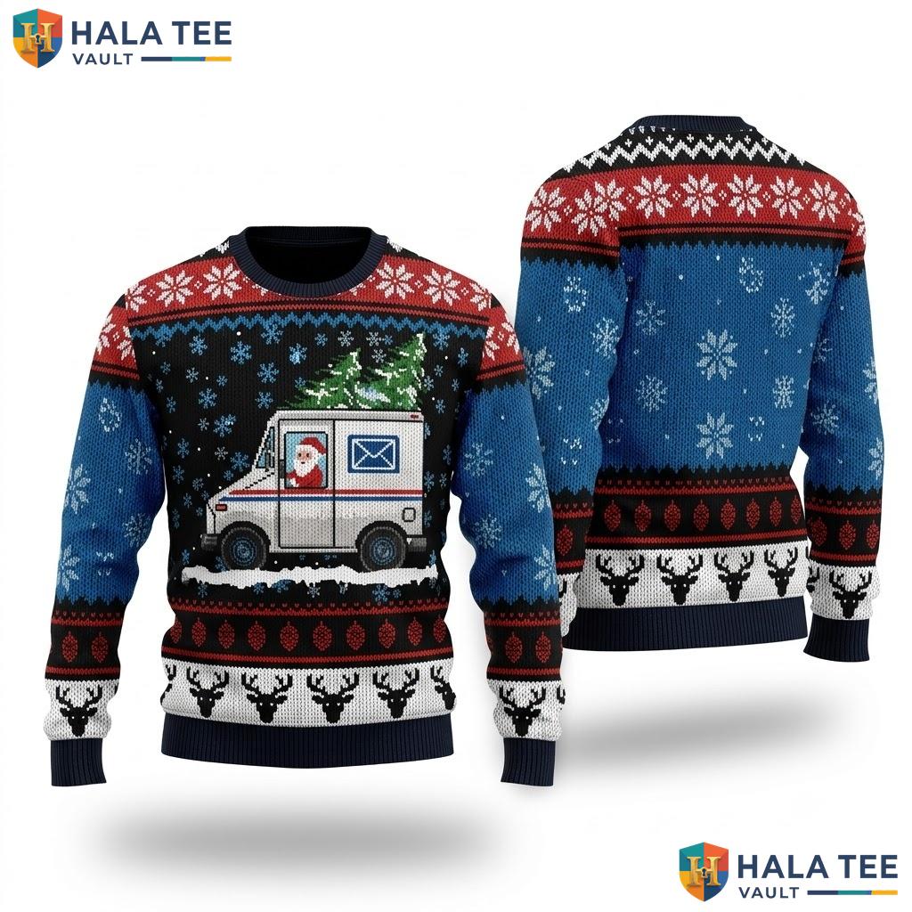 Postal Worker Truck Ugly Sweater Funny Mail Carrier Xmas Graphic Knit