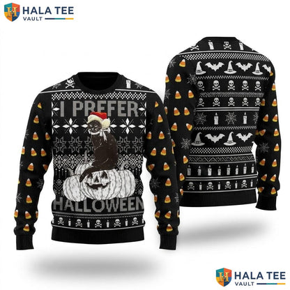 Prefer Halloween Black Cat Christmas Sweater Funny Ugly Holiday Top