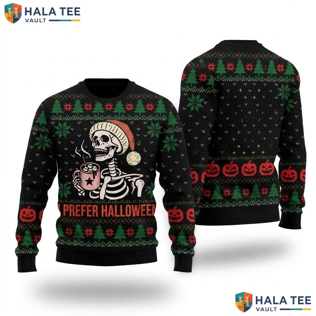 Prefer Halloween Spooky Christmas Sweater Funny Holiday Ugly Outfit