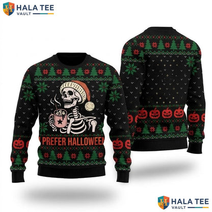 Prefer Halloween Spooky Christmas Sweater Funny Holiday Ugly Outfit
