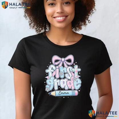 Preppy 1st Grade Girl Shirt Custom Name Back To School First Day Apparel Adult