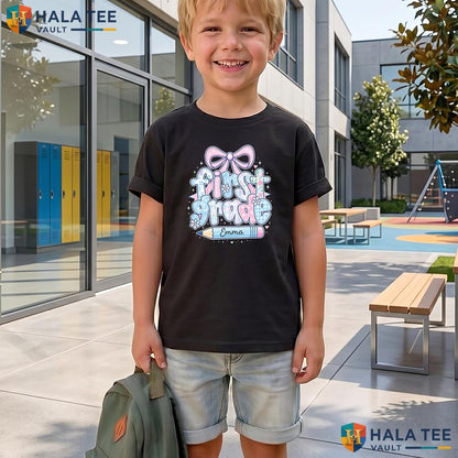 Preppy 1st Grade Girl Shirt Custom Name Back To School First Day Apparel Adult