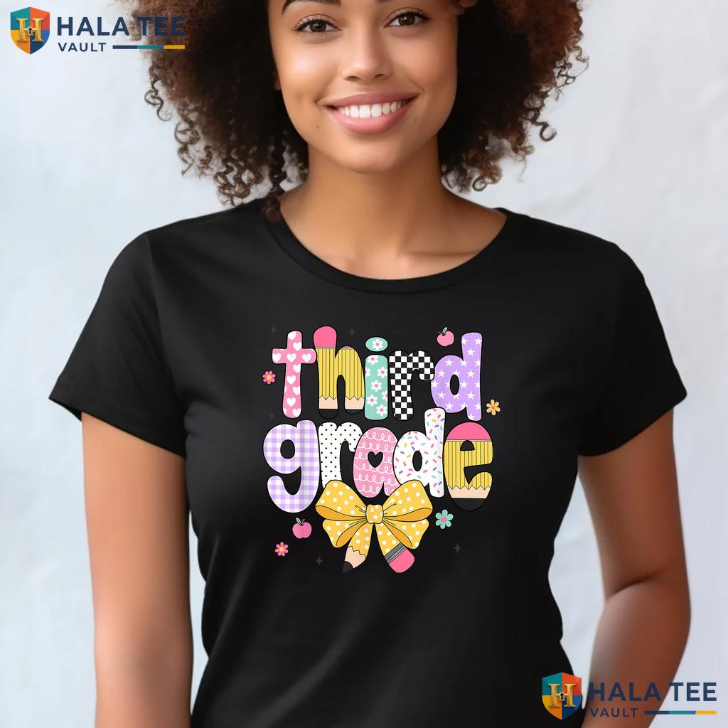 Preppy 3rd Grade Teacher Shirt Back To School Girls Classroom Apparel Adult