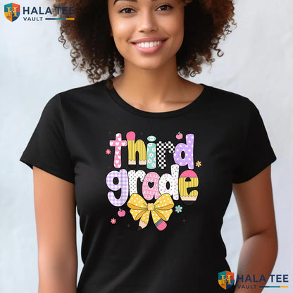 Preppy 3rd Grade Teacher Shirt Back To School Girls Classroom Apparel Adult