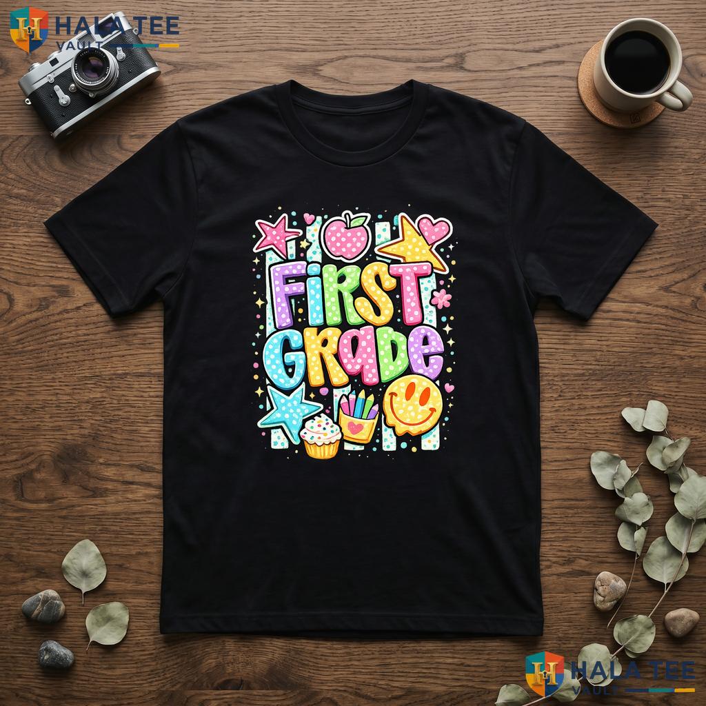 Preppy Smiley Face 1st Grade Shirt First Day Of School Toddler Gift Top