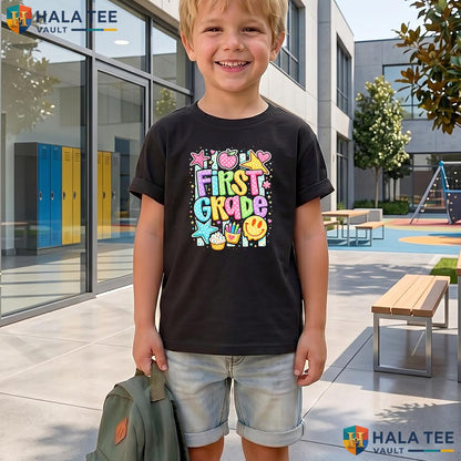 Preppy Smiley Face 1st Grade Shirt First Day Of School Toddler Gift Top Adult