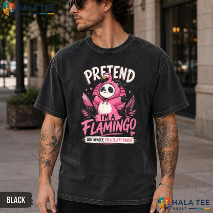 Pretend Im Flamingo Washed T-Shirt Funny Panda Animal Graphic Apparel