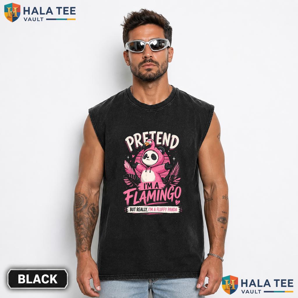 Pretend Im Flamingo Streetwear Washed T-Shirt Funny Panda Animal Graphic Apparel