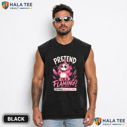 Pretend Im Flamingo Streetwear Washed T-Shirt Funny Panda Animal Graphic Apparel